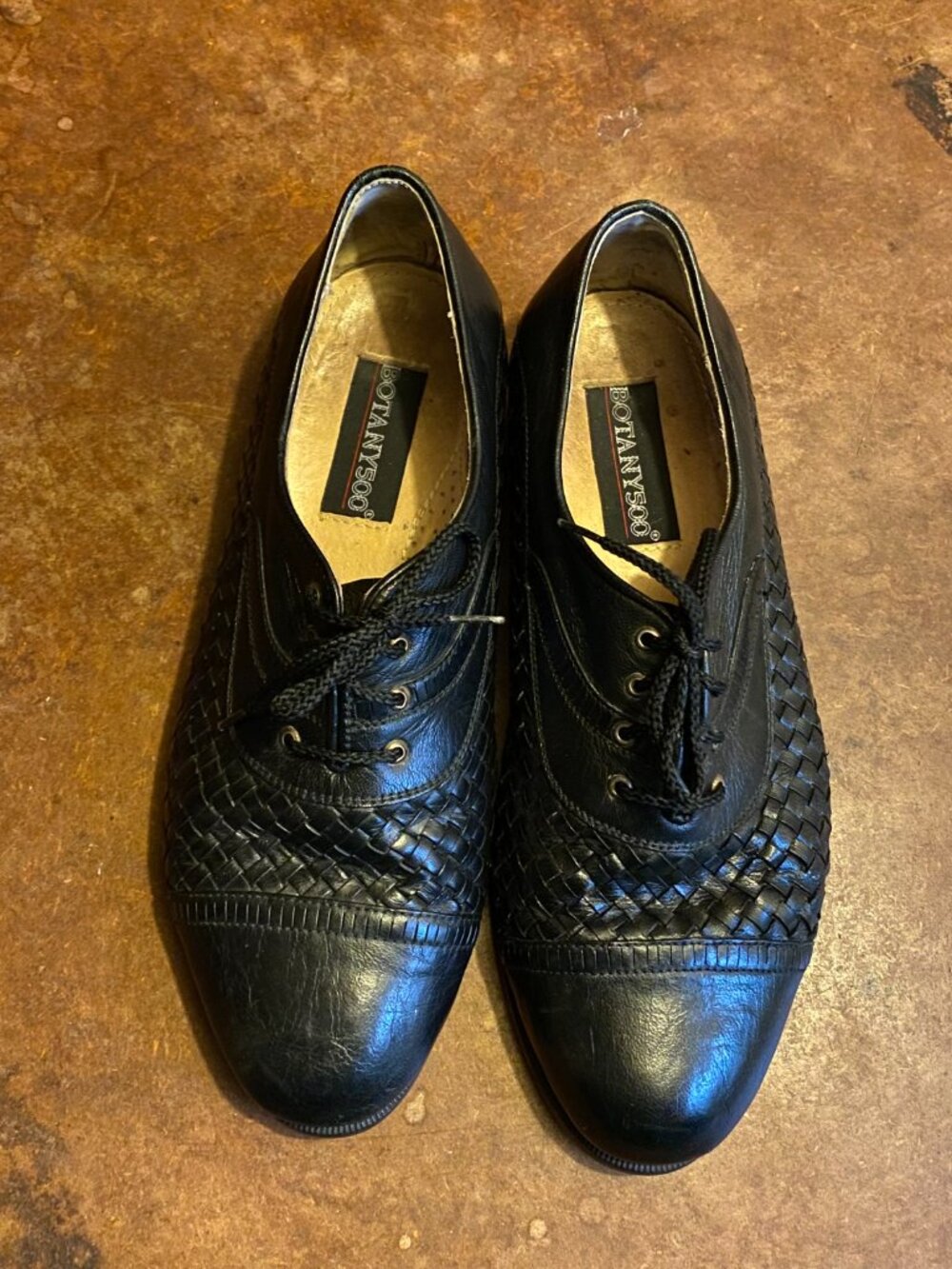 Vintage Botany 500 Black Leather Woven Pachuco Loafers Shoes